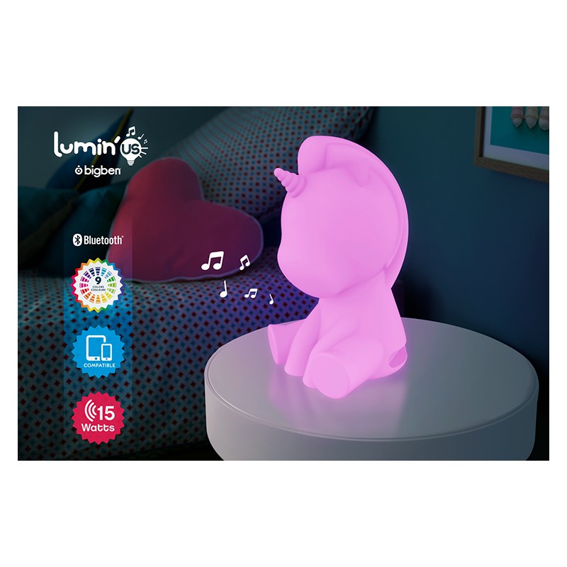 speaker bluetooth luminoso, unicorno, bluetooth version v3.0 - ipx6  aux in con batteria ricaricabile lithium altezza 23 cm