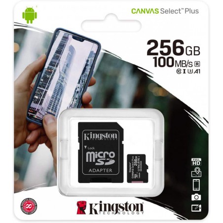 memory card kingstone canvas select micro sd 256 gb classe 10 con adattatore sd