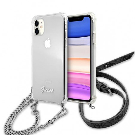 cover guess iphone 11 trasparente con catena silver
