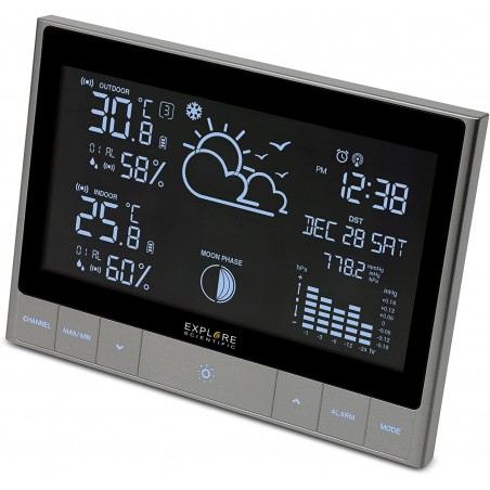 explore scientific previsioni del tempo radiocontrollato con grafico a barre,temperatura e umidità interna / esterna