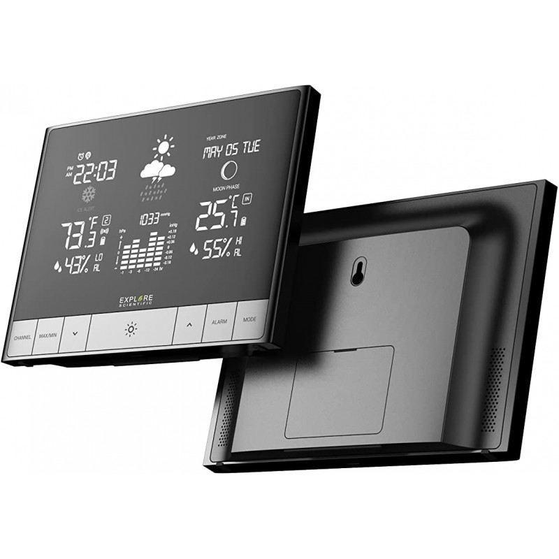 explore scientific previsioni del tempo radiocontrollato con grafico a barre,temperatura e umidità interna / esterna