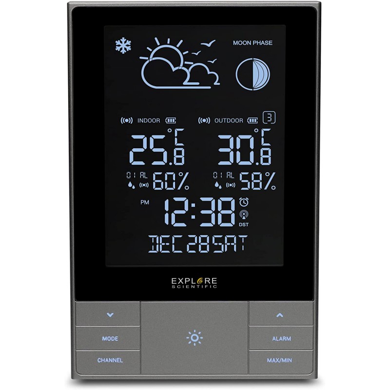 explore scientific wsh5001 Previsioni del tempo con temperatura e umidità interna ed esterna Allarme ghiaccio data calendario fa