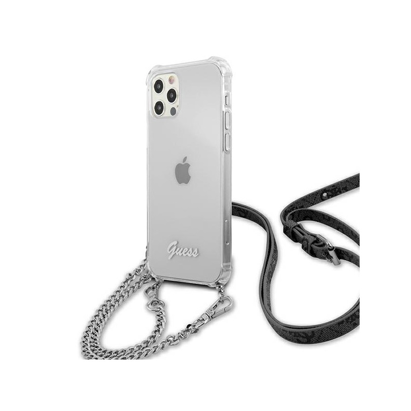 cover guess iphone 12 /12 pro trasparente con catena silver
