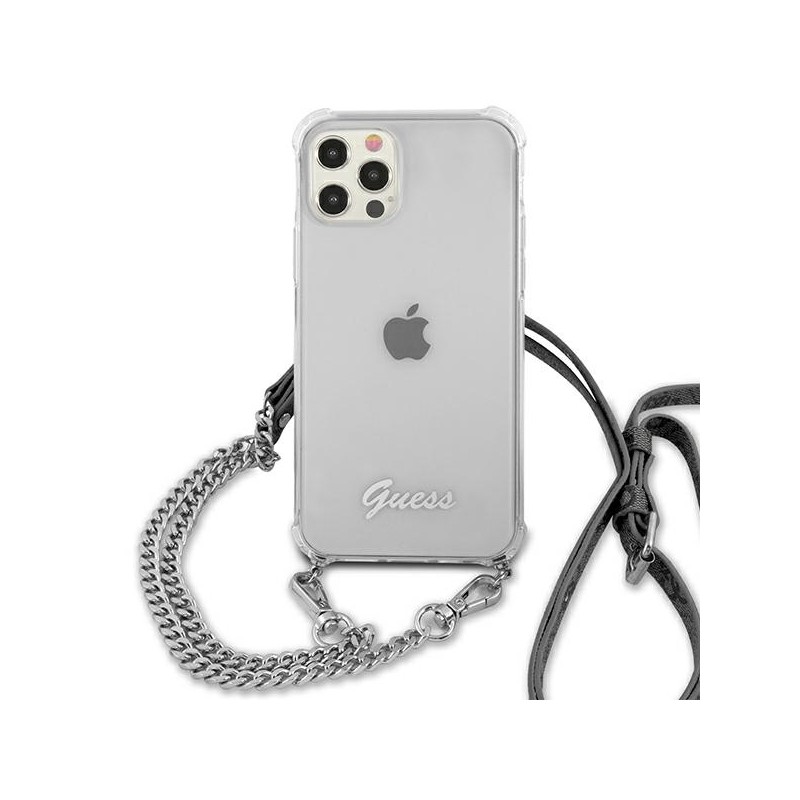 cover guess iphone 12 /12 pro trasparente con catena silver