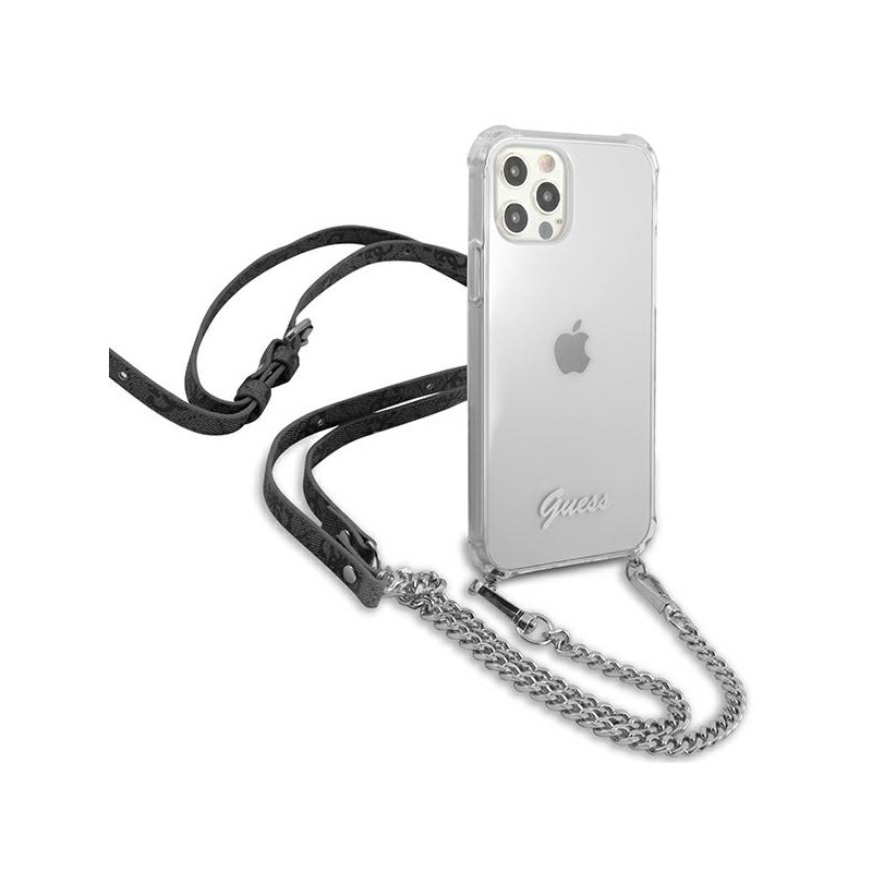 cover guess iphone 12 /12 pro trasparente con catena silver