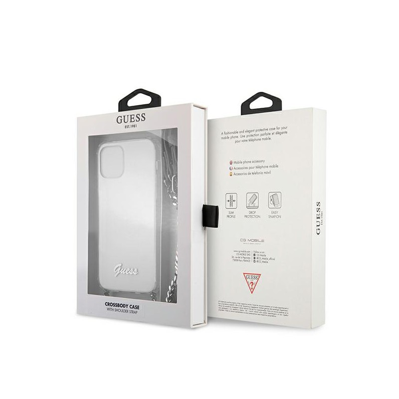 cover guess iphone 12 /12 pro trasparente con catena silver