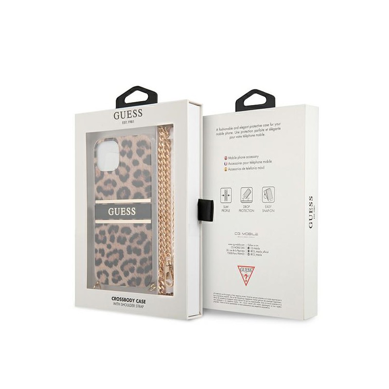 cover guess iphone 13 mini leopard con catena gold