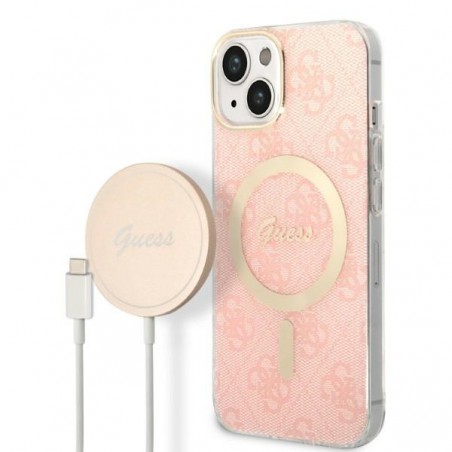 cover guess iphone 14 con caricabatterie magsafe pink