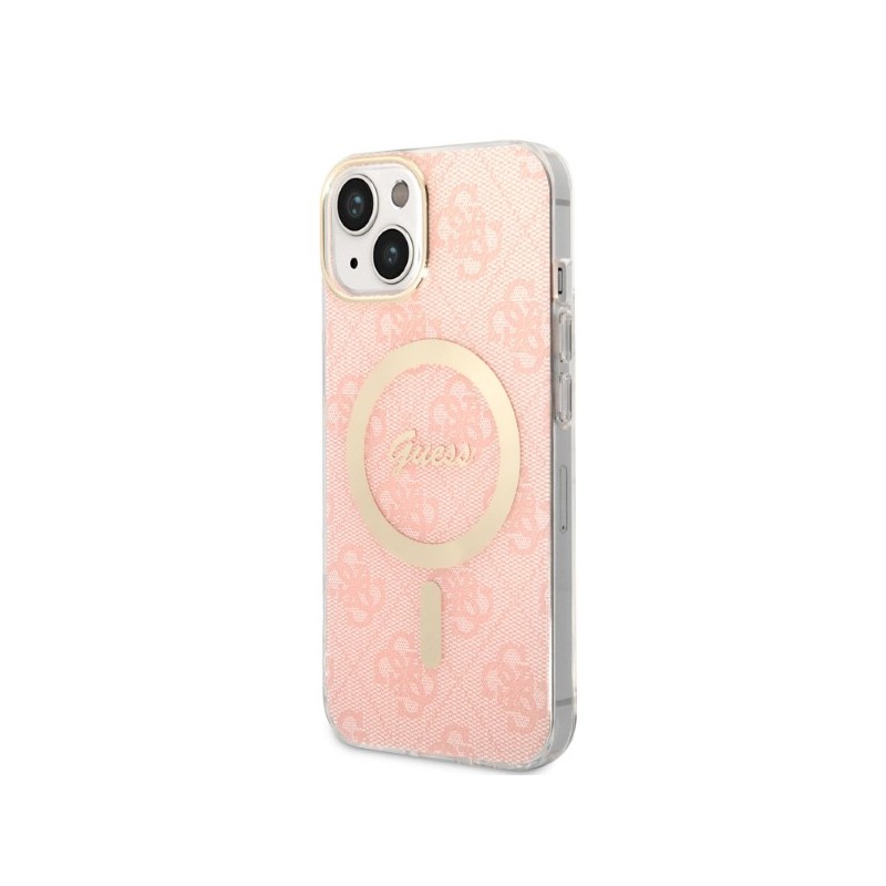 cover guess iphone 14 con caricabatterie magsafe pink