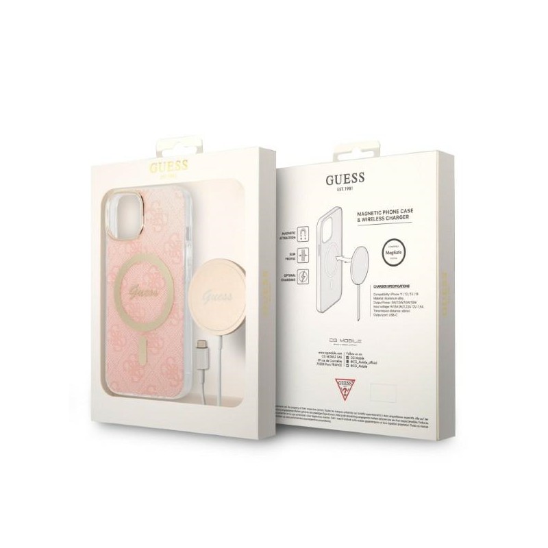 cover guess iphone 14 con caricabatterie magsafe pink