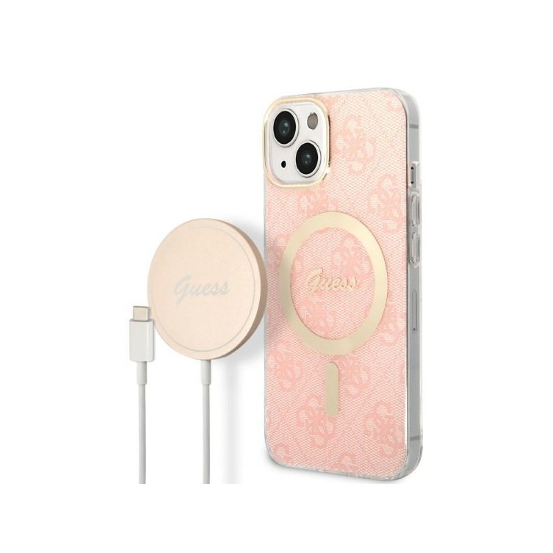cover guess iphone 14 plus con caricabatterie magsafe pink