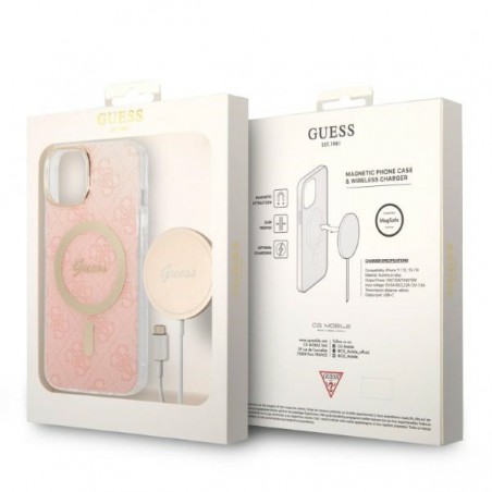 cover guess iphone 14 plus con caricabatterie magsafe pink