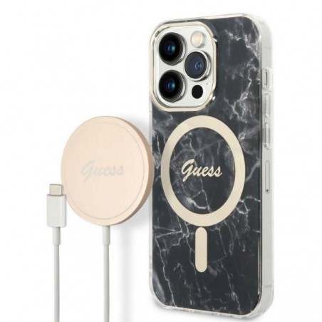 cover guess + caricabatterie magsafe iphone 14 pro effetto marmo black