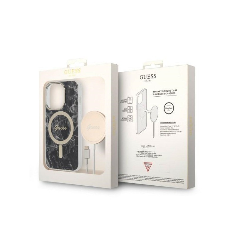 cover guess + caricabatterie magsafe iphone 14 pro effetto marmo black