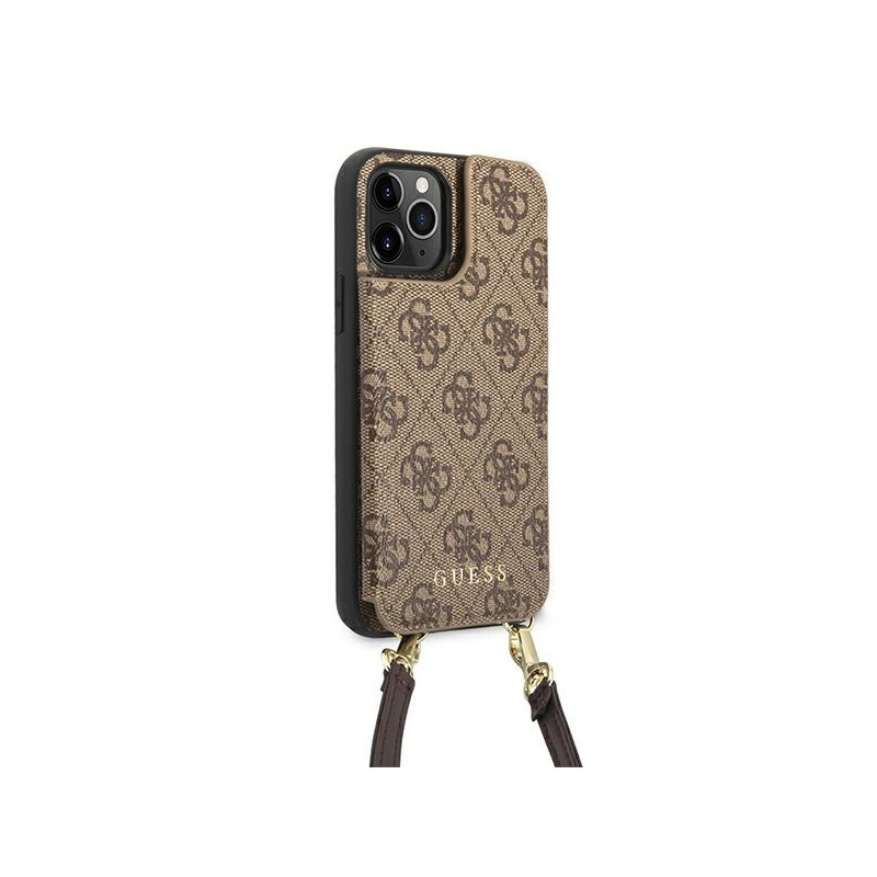 cover guess iphone 12 / 12 pro brown con tracolla e porta carte di credito