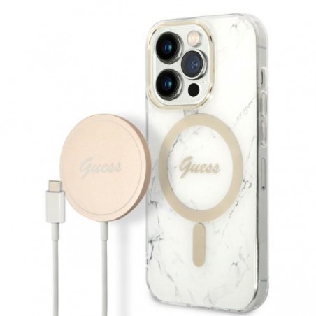 cover guess + caricabatterie magsafe iphone 14 pro effetto marmo white