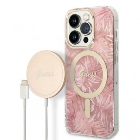 cover guess iphone 14 con caricabatterie magsafe pink