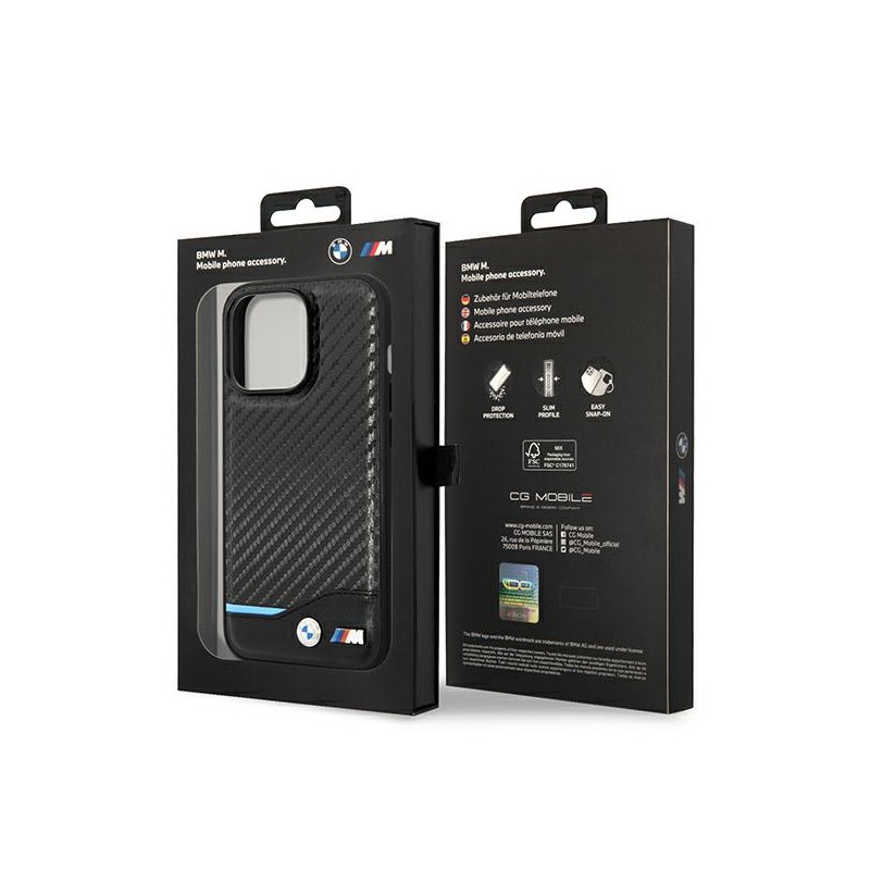 cover bmw iphone 14 pro nera pelle e carbonio