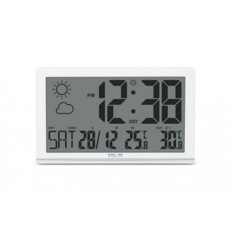 Explore Scientific RDC8001  Orologio da Parete Jumbo Radio-Controllato, Sensore Temperature Esterna, Previsioni del Tempo, bianc