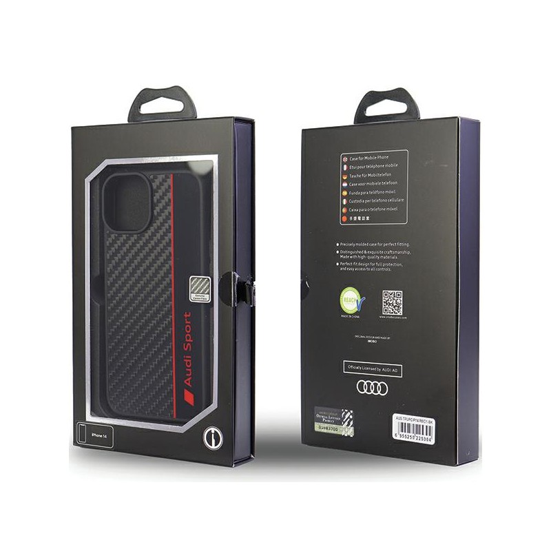 cover audi iphone 14 fibra di carbonio nera