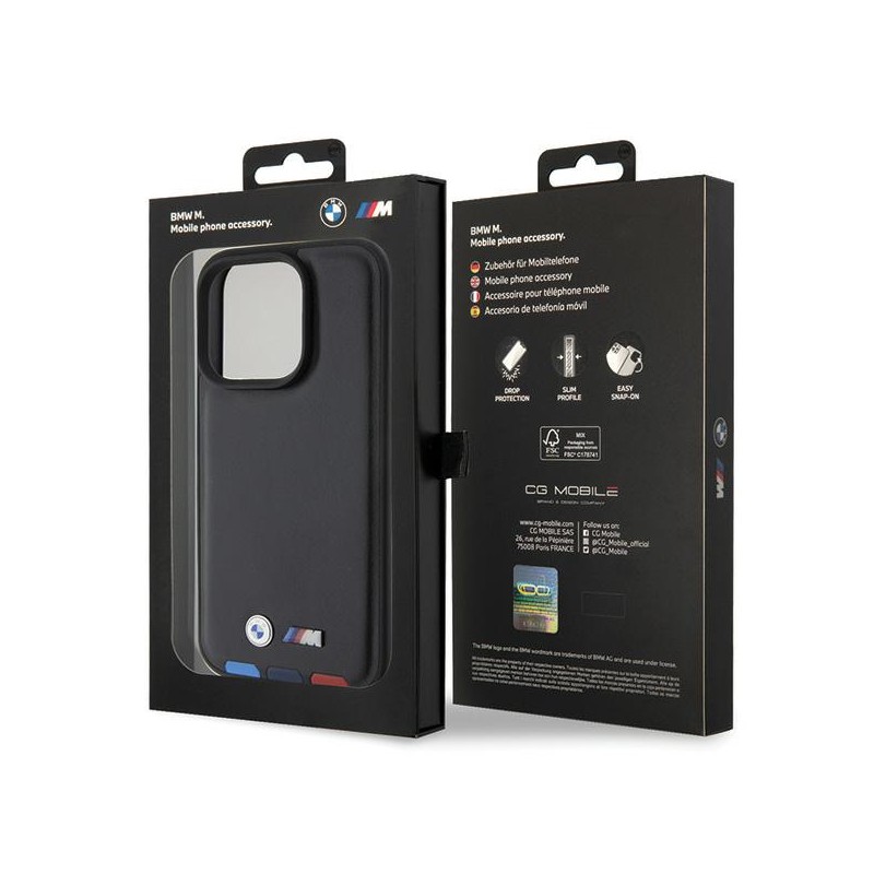 cover bmw iphone 15 pro ecopelle nera e tricolore