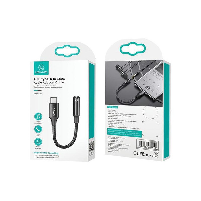 adattatore da usb-c a jack cuffie 3,5 nero