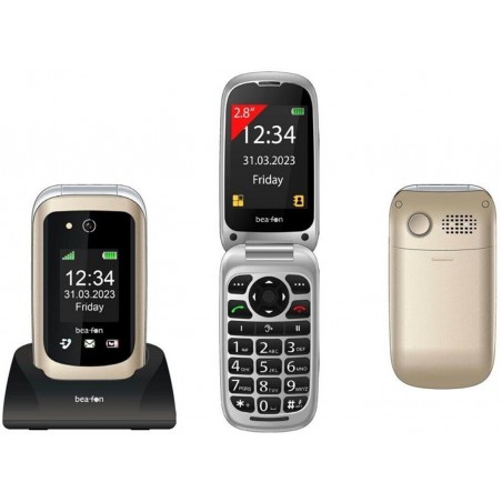 Cellulare 2G/4G Beafon SL720i champagne Display interno a colori da 2,8 “ Display esterno a colori da 1,77 pollici Pulsante di e