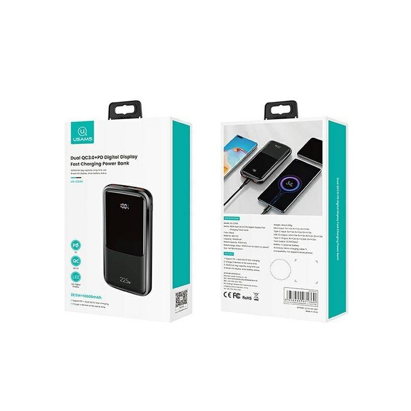 powerbank PB58 10000mAh 22.5W QC3.0 ricarica rapida nero