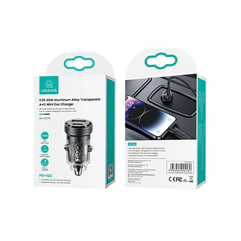 caricabatterie da auto 45w usb+ usbc fast charge
