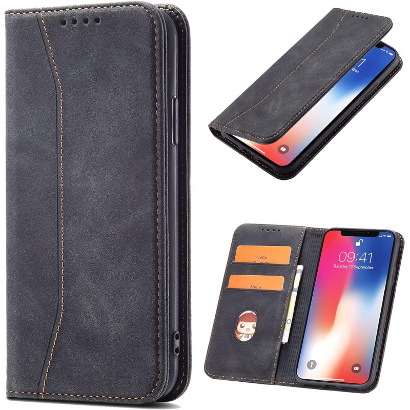 custodia a libro iphone 13 con porta carte di credito chiusura magnetica nera
