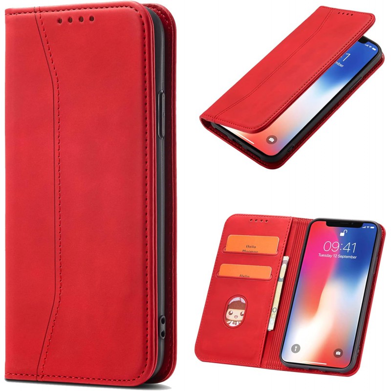 custodia a libro iphone 15 pro max con porta carte di credito chiusura magnetica rossa