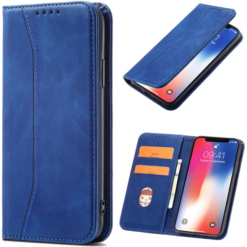 custodia a libro iphone 13 pro max con porta carte di credito chiusura magnetica blu
