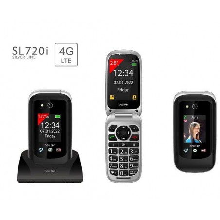Cellulare 2G/4G Beafon SL720i neroDisplay interno a colori da 2,8 “ Display esterno a colori da 1,77 pollici Pulsante di emergen