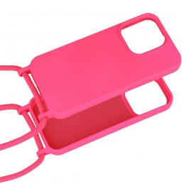 cover  silicone iphone 15 pro rosa con laccio da collo