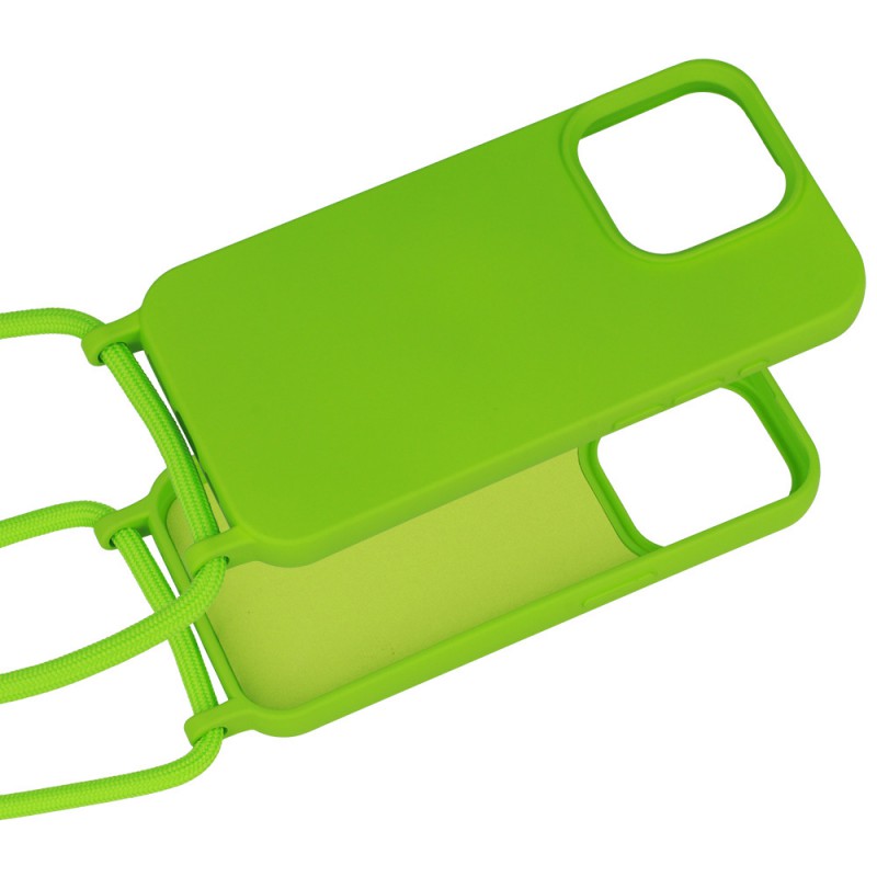 cover  silicone iphone 15 pro verde con laccio da collo