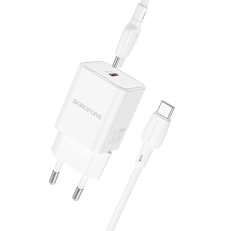 caricabatterie 30w usbc + cavo usb-c tecnologia gan bianco