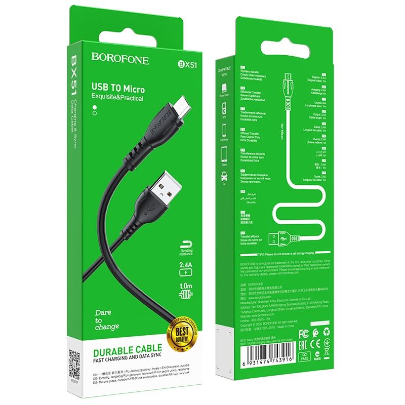 cavo microusb nero 2,4A 100cm nero