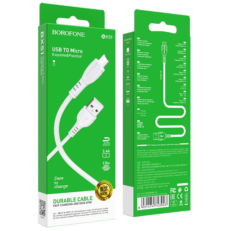 cavo microusb 2,4 A 100cm bianco