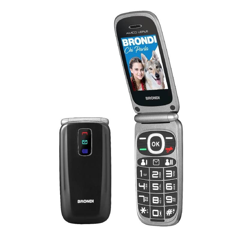 Amico Leale per anziani Dual sim schermo di 2,4 pollici, connessione bluetooth 2.1, Tasto SOS flip attivo | Nero