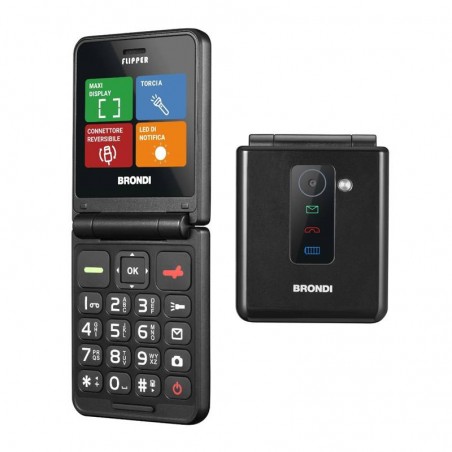 Brondi Flipper telefono cellulare dual sim,Flip Attivo.Torcia a LED,Bluetooth,display 2.4 Fotocamera 1.3 MPVivavoce e vibrazione
