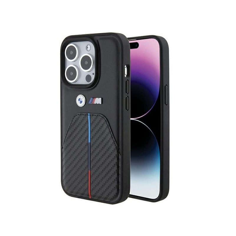 cover bmw iphone 15 pro nera con trama in carbonio