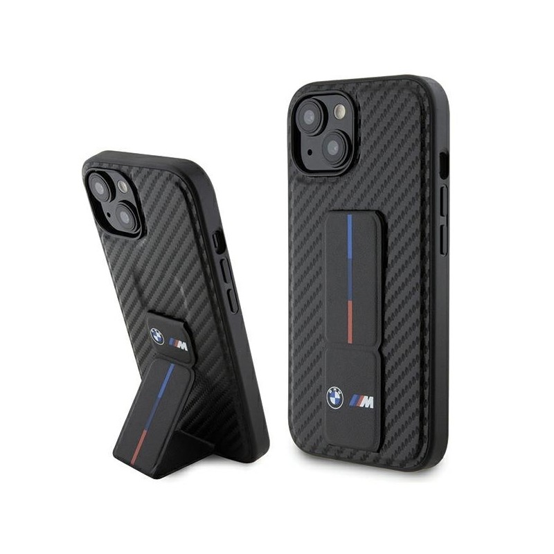 cover bmw iphone 15/14/13 effetto carbonio nero con stand