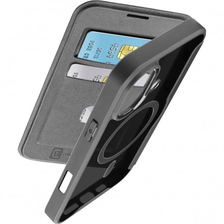 custodia a libro iphone 16 nera con porta carte di credito magsafe