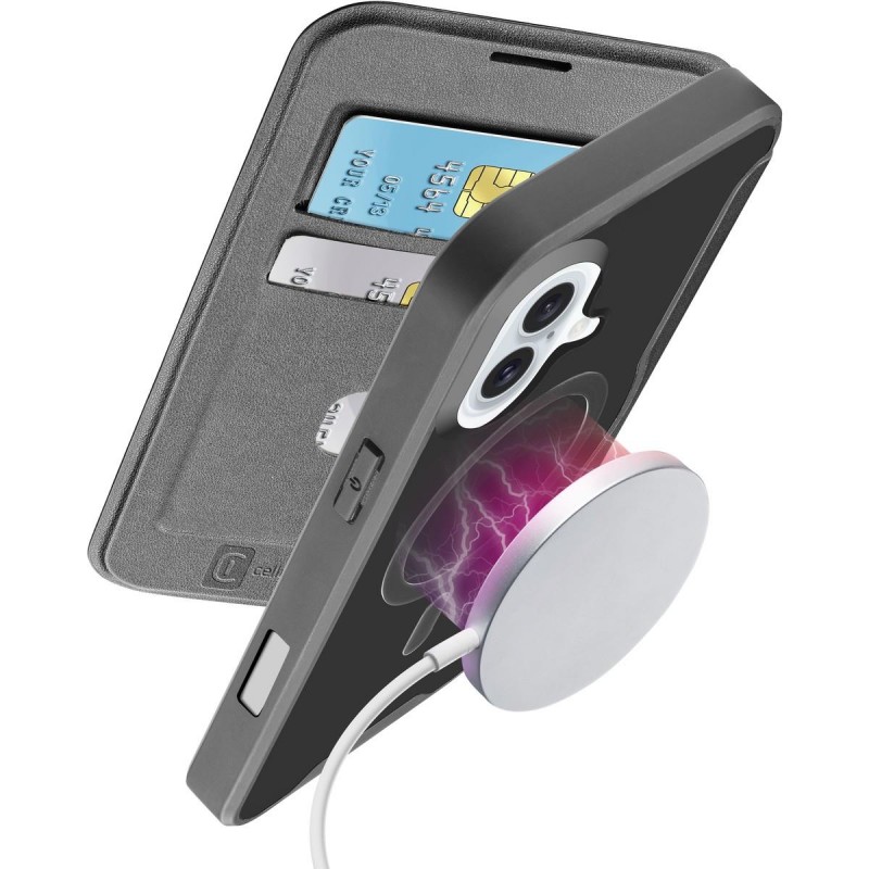 custodia a libro iphone 16 nera con porta carte di credito magsafe
