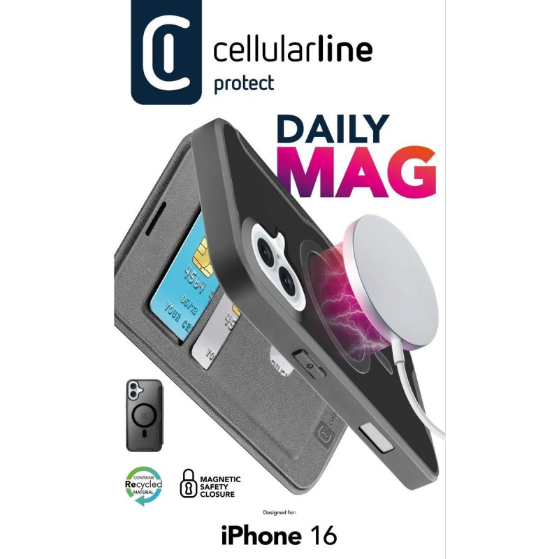 custodia a libro iphone 16 nera con porta carte di credito magsafe