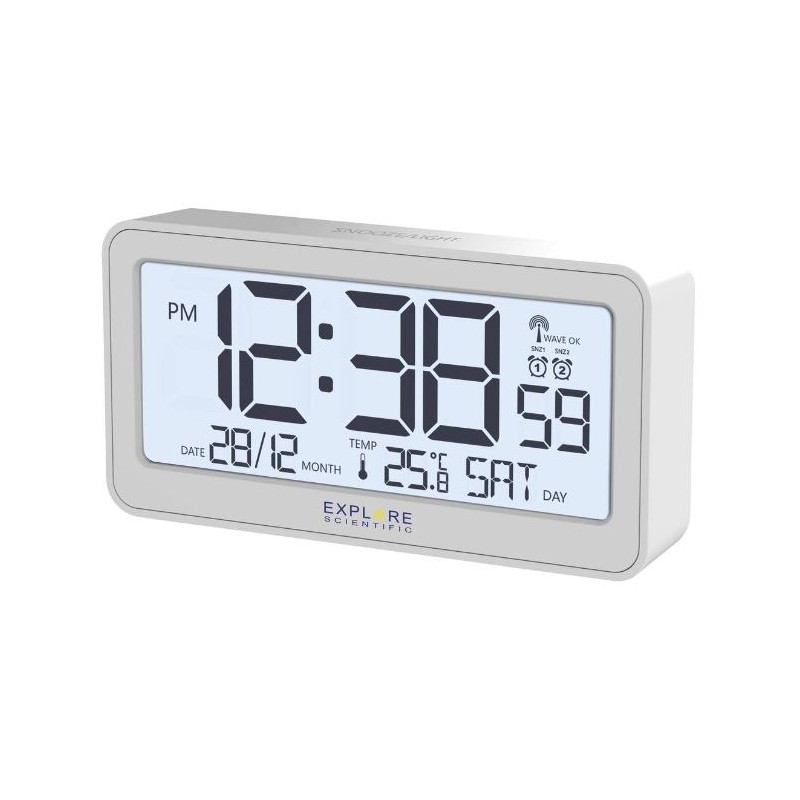 orologio design moderno Display ampio con ora radiocontrollata Doppio allarme e Snooze Temperatura interna