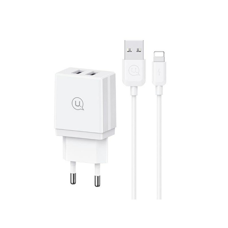caricabatterie  doppia usb18w completo di cavo lighting bianco