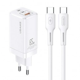 caricabatterie usb + 2 usb-c 65W bianco completo di cavo Fast Charg bianco