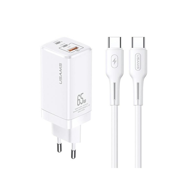 caricabatterie usb + 2 usb-c 65W bianco completo di cavo Fast Charg bianco