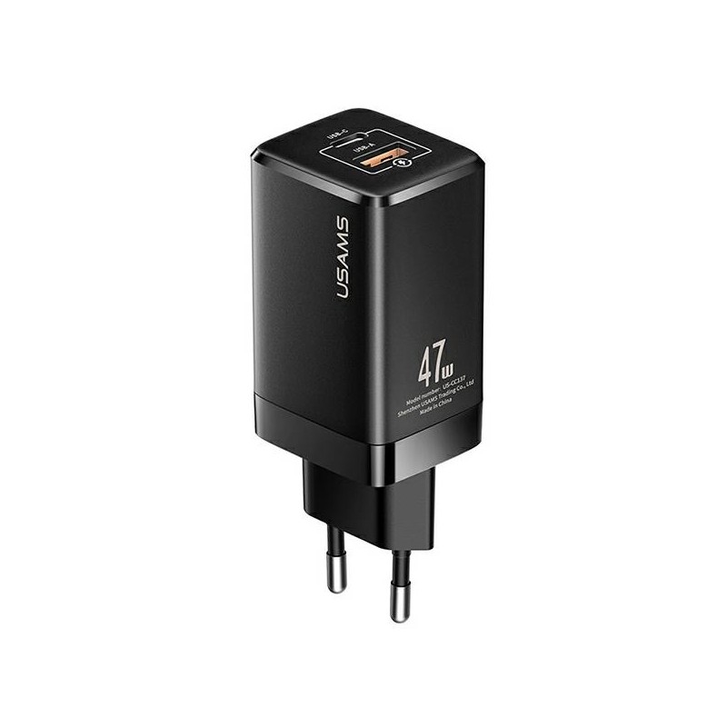 caricabatterie usb + usb-c 47w gan nero